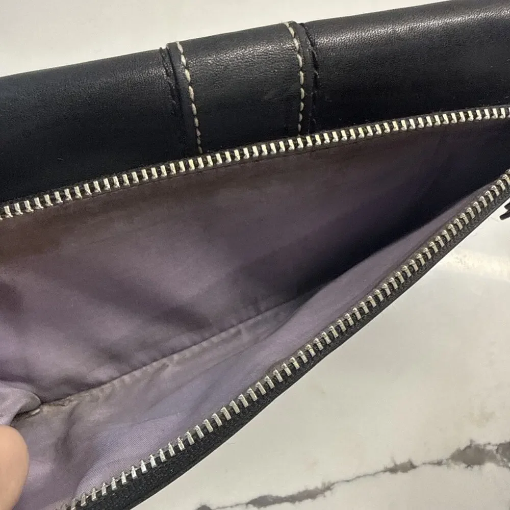 Vintage Coach Hampton Black Wallet Tri Fold Purple Interior Flaws